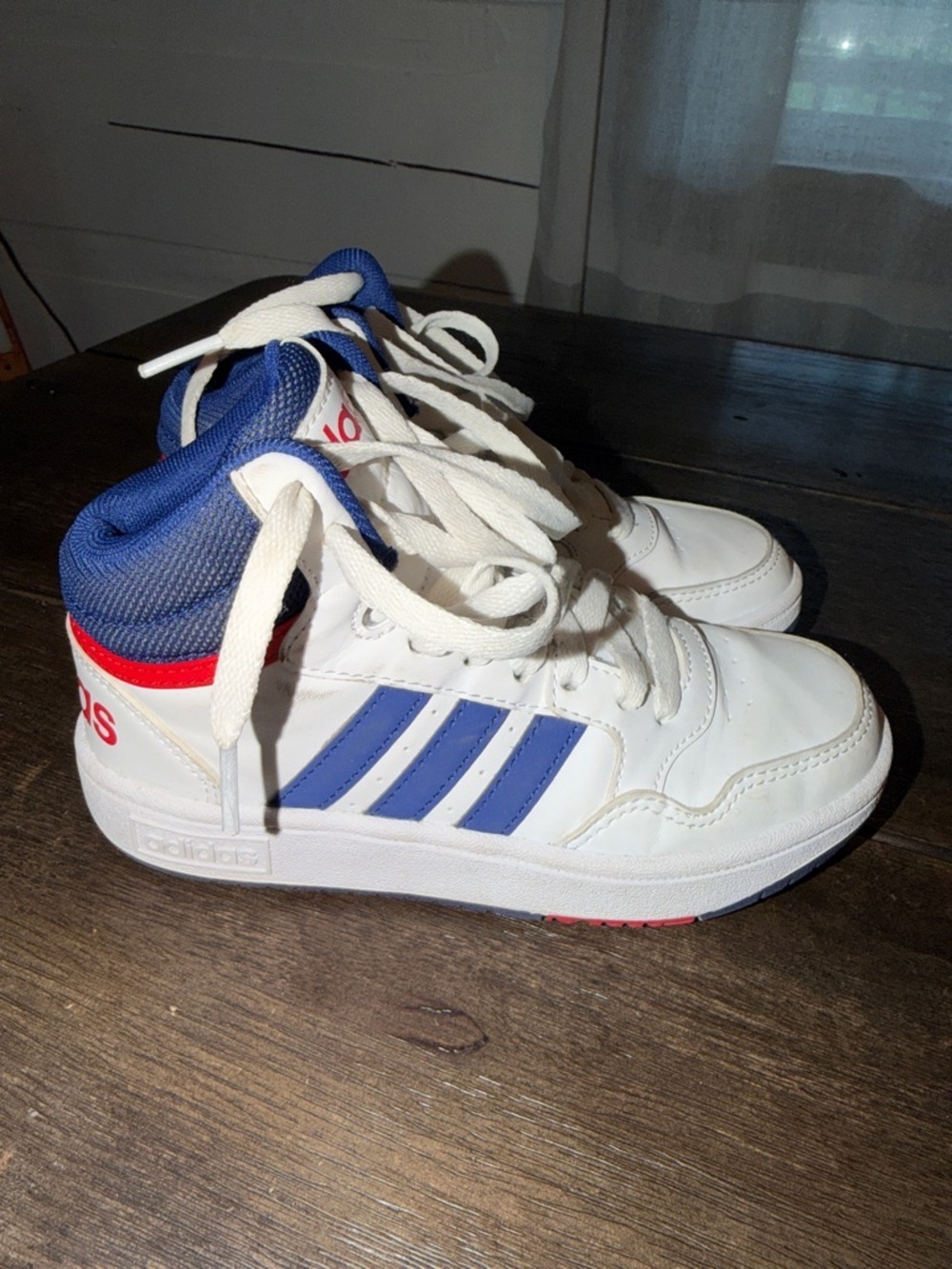 Kid's Adidas Hoops Mid 3.0 K Cloud Wht/Victory Blue/Scarlet GZ9647 Size 13